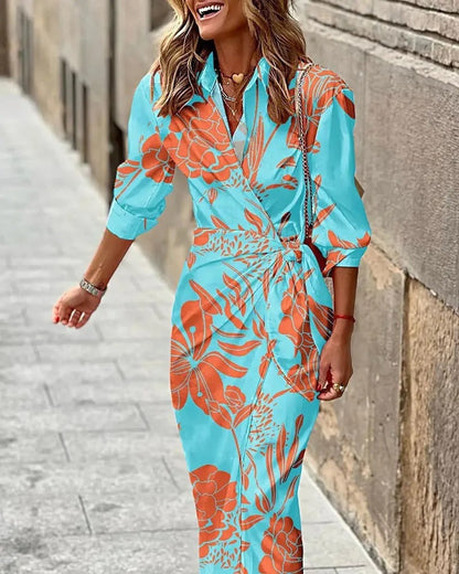 CM | Fashion Vestido midi de rayas con cuello en V y lazada