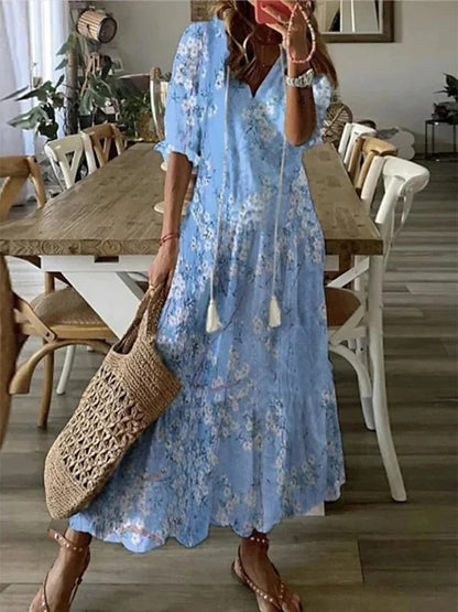 CM | Vestido largo fluido con estampado étnico