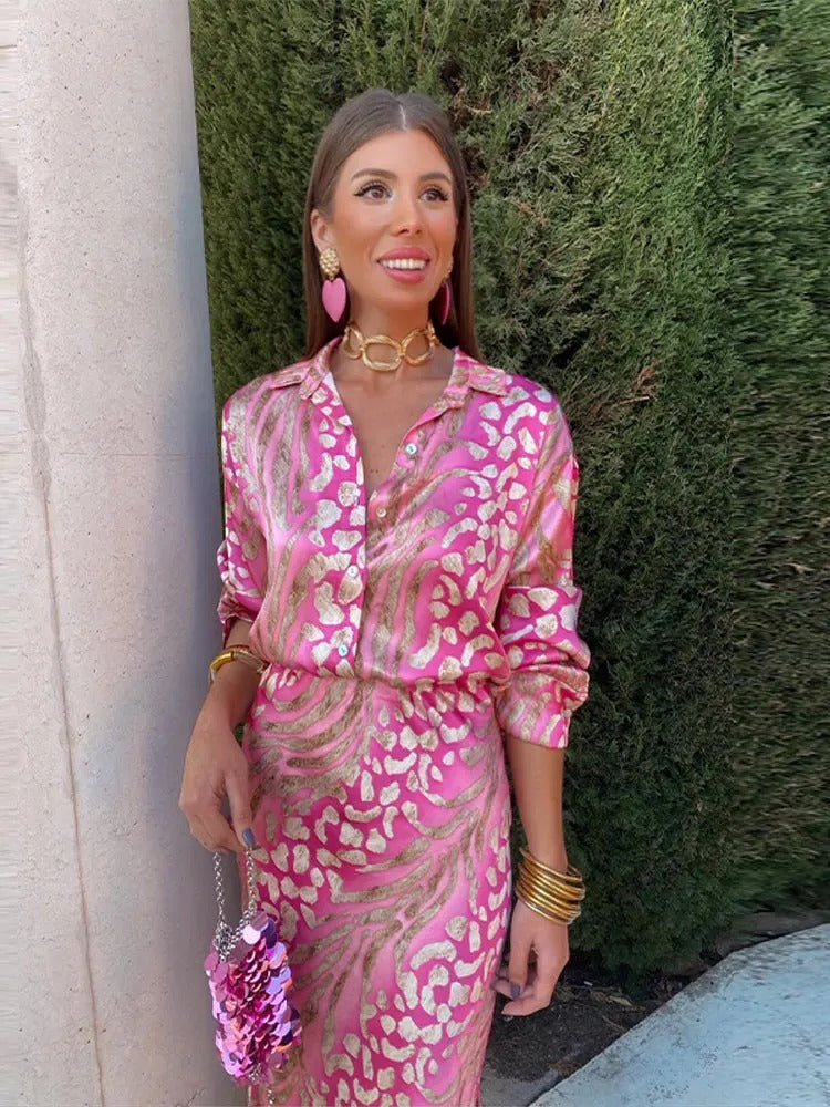 CM | Mangas largas para mujer colorido vestido midi