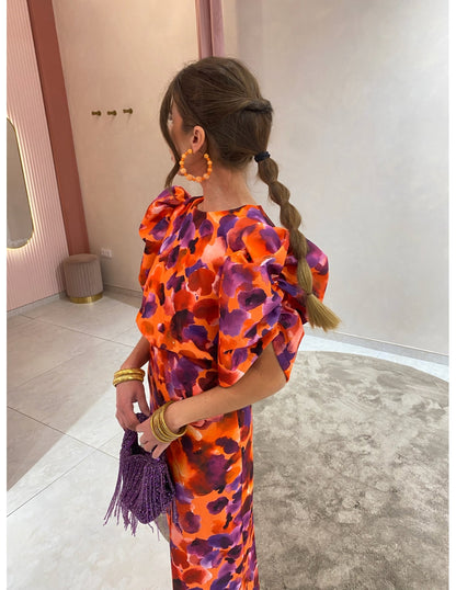 CM | Vestido largo chic con mangas abullonadas y estampado perfecto para ocasiones especiales