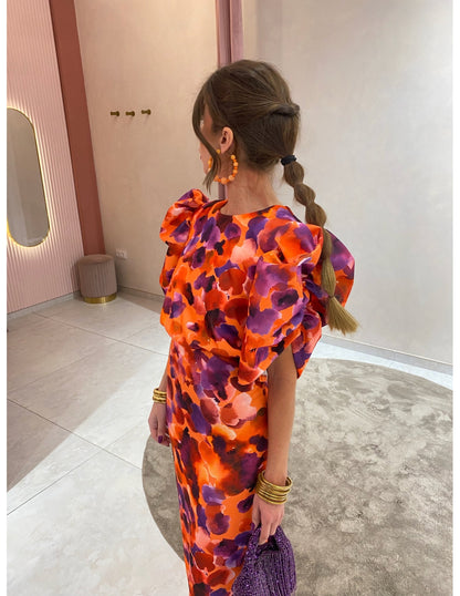 CM | Vestido largo chic con mangas abullonadas y estampado perfecto para ocasiones especiales