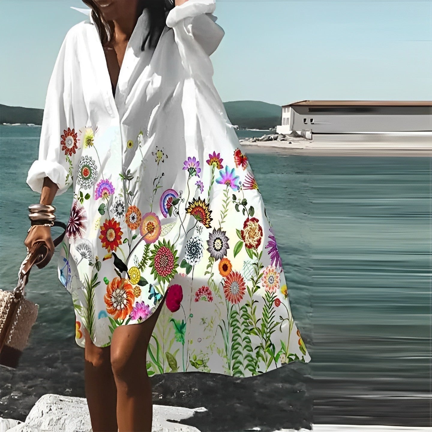 CM | Vestido midi de manga larga con estampado floral en talla grande
