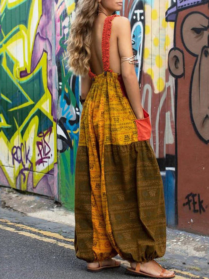 CM | Loose Sling Print Bag Casual Jumpsuit