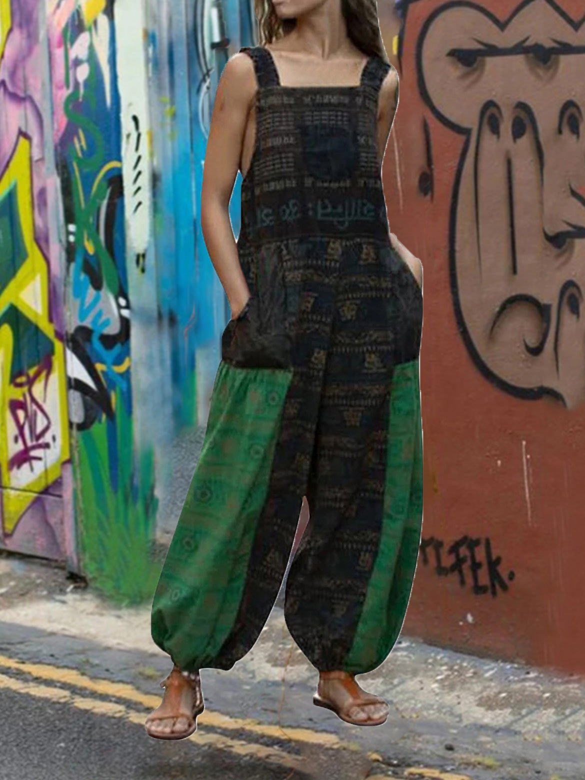 CM | Loose Sling Print Bag Casual Jumpsuit