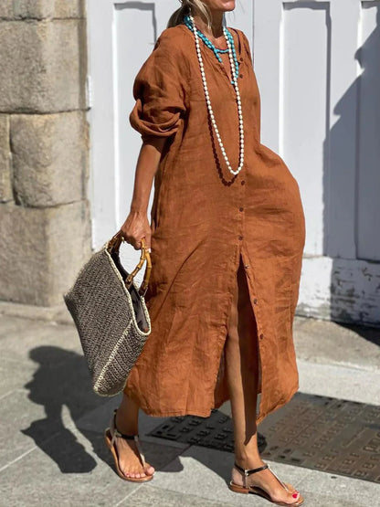CM | VESTIDO LARGO INFORMAL ABOTONADO