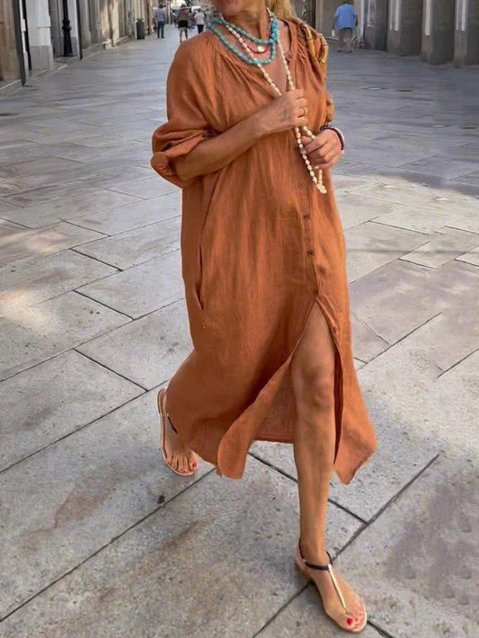 CM | VESTIDO LARGO INFORMAL ABOTONADO